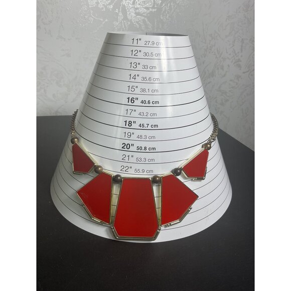 Vintage Inspired Red Geometric Statement Necklace Adjustable Bronze Chain Lobste - Picture 2 of 4